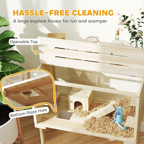 English Elm Wooden Fir Hamster Cage Raised on Tapered Legs with Clear Panels and Multi-level Habitat T3971P407750