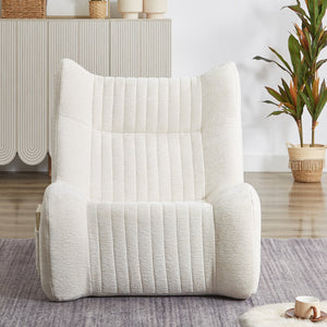 English Elm Bean Bean Bag Chair with Armrests Ergonomic Chenille Lounge Seat Filled with High-Resilience Sponge White W3434P329959