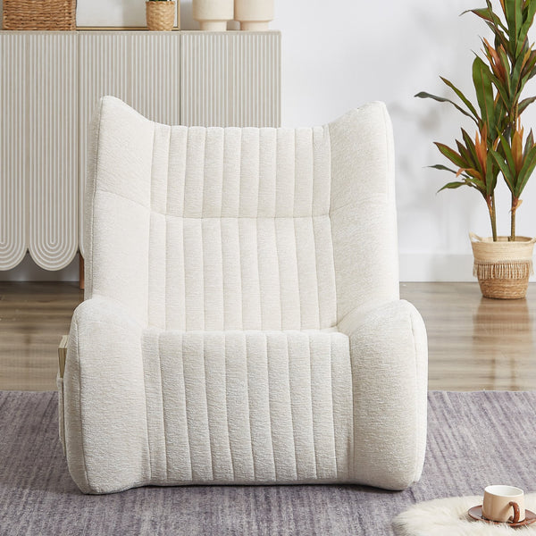 English Elm Bean Bean Bag Chair with Armrests Ergonomic Chenille Lounge Seat Filled with High-Resilience Sponge White W3434P329959