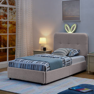 English Elm Twin Kids Boucle Upholstered Bed Rabbit Ear Headboard Led Lighting Four Storage Drawers Pink W1413P384920