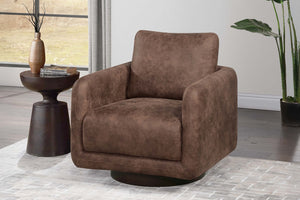 English Elm Gorgeous swivel accent chair in leather-like fabric with 360° movement, plush pillow and sleek base Walnut 33 L x 32 W x 22 H B011P369863
