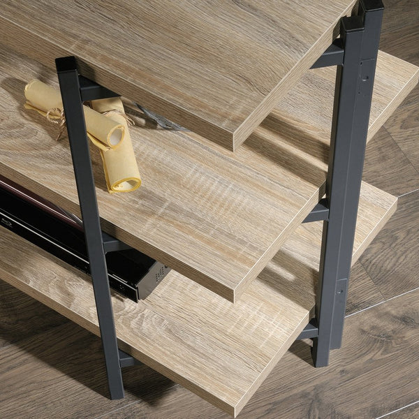 English Elm Console, Brown finish 43.7" Engineered Wood Table with 1" Thick Shelves, Powder-Coat Metal Frame, No-Tool Assembly B356P367934