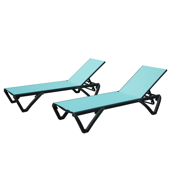 English Elm Outdoor Lake Blue 2-Piece Lounge Chair Set with Aluminum Frame, 5-Position Recline, Wheels, UV-Proof W1859P225539