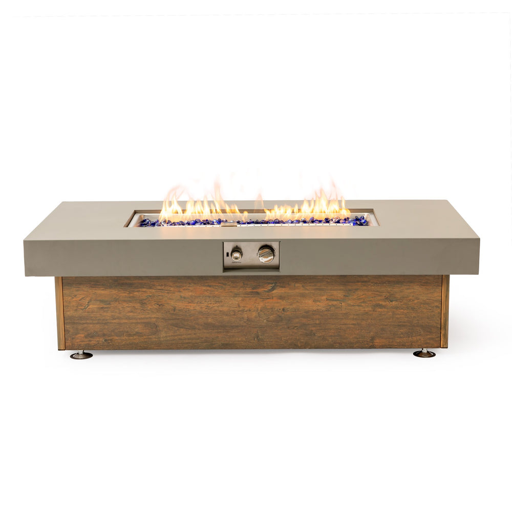English Elm 48_inch Iron Fire Pit Table with Wood Grain Gray - Modern Outdoor Propane Table, Stainless Burner, Seats 5-6 W3131P277179