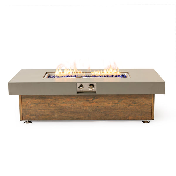 English Elm 48_inch Iron Fire Pit Table with Wood Grain Gray - Modern Outdoor Propane Table, Stainless Burner, Seats 5-6 W3131P277179