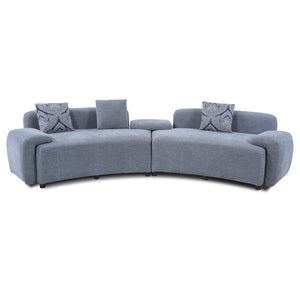 English Elm 122" Curved Sofa Off-white Fabric Four Seat Modern Living Room Couch with Damask Pillows Grey N758T030405E