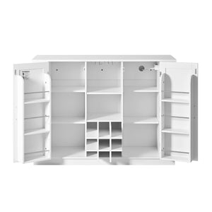English Elm U_style Compact Kitchen Island with Drop Leaf Power Outlet Wine Rack Stemware Storage White N711P437715K