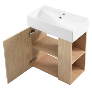 English Elm 21.6 inch Modern Floating Bathroom Vanity with Ceramic Basin, Wave Door, Rose Gold Handle Wood N729P170388D
