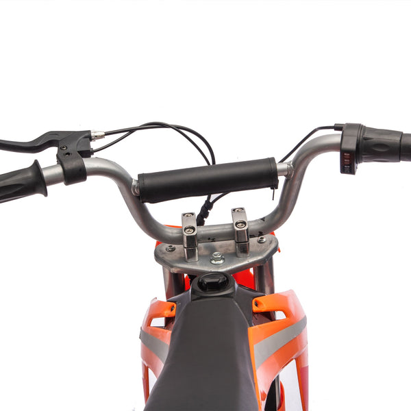 English Elm 24v 250w Kids Off-road Electric Motorcycle with Led Lights Bluetooth and Rear Suspension Orange W1578P203982