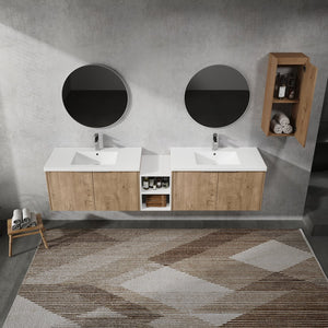 English Elm 84" Wall-Mounted Bathroom Vanity With Soft-Close Doors & Resin Sinks - Modern Storage Solution! W999S00230