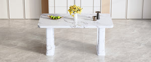English Elm 64.5×35.4 Marble Pattern Glass Base Dining Table Seats 8 Modern Nordic Style W2827S00031