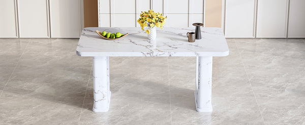 English Elm 64.5×35.4 Marble Pattern Glass Base Dining Table Seats 8 Modern Nordic Style W2827S00031