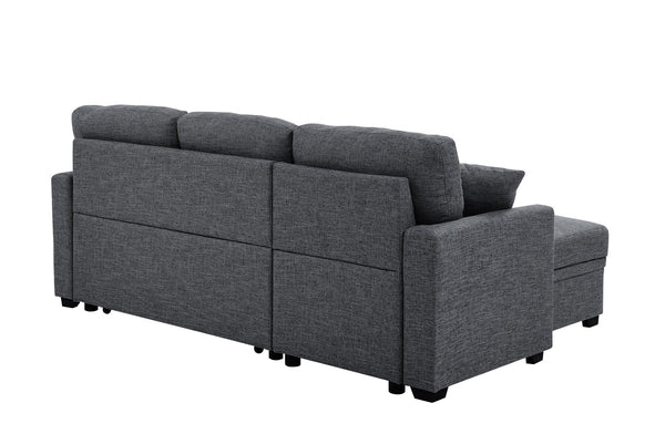 English Elm Pull-out Sofa Bed with Hidden Chaise Storage, Tufted Polyester Cushions, Compact Convertible Sleeper for Small Spaces Gray B355S00002