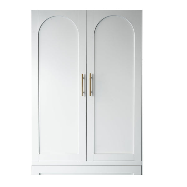 English Elm 71" Tall Metal Wardrobe Cabinet with 2 Drawers, Adjustable Shelf & Hanging Rod — Space-Saving White Closet Organizer W3387P351602