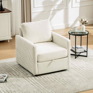 English Elm 29.5''w Chenille Swivel Club Chair with Hidden Storage Tufted Square Seat for Reading Nooks Beige W3118P419157