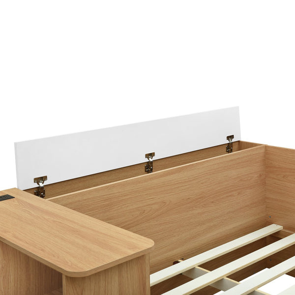 English Elm Full Size Wooden Platform Bed With 6 Drawers, Open Shelves & Dressing Table - Stylish & Functional! N820S00059N