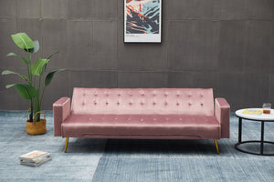 English Elm Sofa Bed Velvet Upholstered Convertible with Gold Metal Legs for Studio Spaces Rose B205P246428