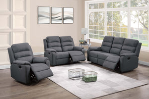 English Elm 3pc Reclining Living Room Set Sofa Loveseat Burlap Fabric Vertical Tufted Dark Gray B011S02374