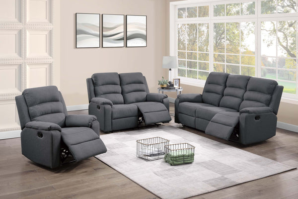 English Elm 3pc Reclining Living Room Set Sofa Loveseat Burlap Fabric Vertical Tufted Dark Gray B011S02374