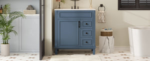 English Elm 30" French-Inspired Bathroom Vanity With Ceramic Sink, Soft-Close Drawers & Elegant Storage Solutions N710P323323C