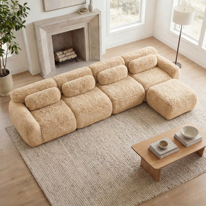 English Elm L-shaped Modular Plush Sectional Sofa with Cloud Foam Cushions for Cozy Living Spaces Light Khaki W714S01572