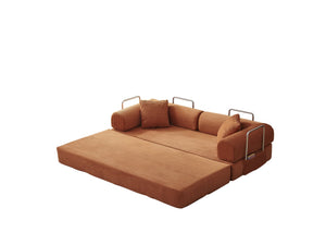 English Elm 78.8" Corduroy Modular Floor Sofa Convertible Sleeper Futon with Pillow Back Support Orange W5617P455986