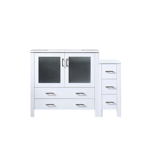 English Elm White Single Bath Vanity 48 in. with Side Cabinet, Solid Wood Frame, Soft-Close Drawers, Ceramic Top durable and predrilled for single-hole faucet B2731S00969