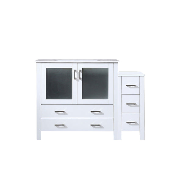 English Elm White Single Bath Vanity 48 in. with Side Cabinet, Solid Wood Frame, Soft-Close Drawers, Ceramic Top durable and predrilled for single-hole faucet B2731S00969