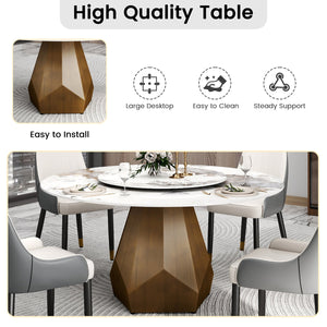 English Elm 31.5 Inch Sintered Stone Lazy Susan with Brass Base for Family Dining Tables W1535P500486