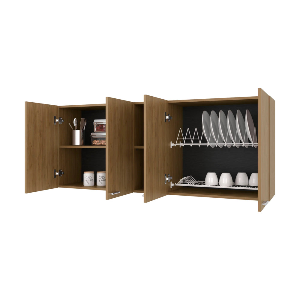 English Elm Natural Oak Wall Cabinet - Elegant Melamine Storage With 4 Doors & Open Shelves For Home Organization B062P290289