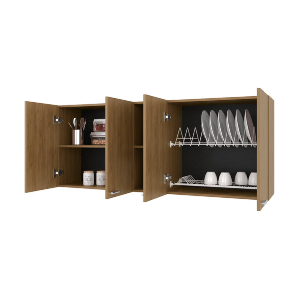 English Elm Natural Oak Wall Cabinet - Elegant Melamine Storage With 4 Doors & Open Shelves For Home Organization B062P290289