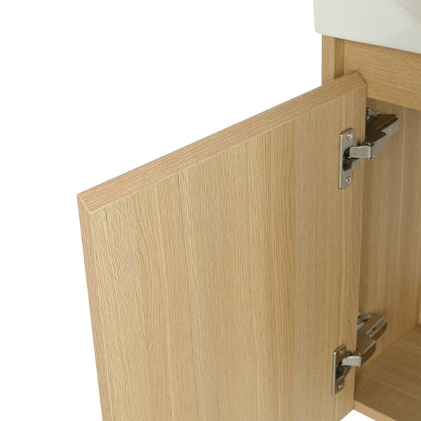 English Elm 16" Bathroom Vanity Sink Combo for Small Spaces — Compact Engineered Wood Cabinet with Ceramic Basin, Moisture-Resistant Finish and Hidden Handle, Easy Assembly Oak W1972P190339