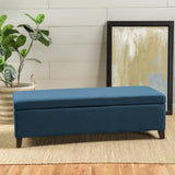 Hearth and Haven Xenon Fabric Upholstered Storage Bench with Birch Wood Legs, Navy Blue 73766.00FNBLU