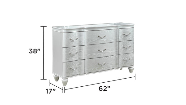 English Elm Eros 4-Piece King Bedroom Set: Upholstered Button-Tufted Bed, Silver Wood, Usb Nightstand & Dresser B009S01619
