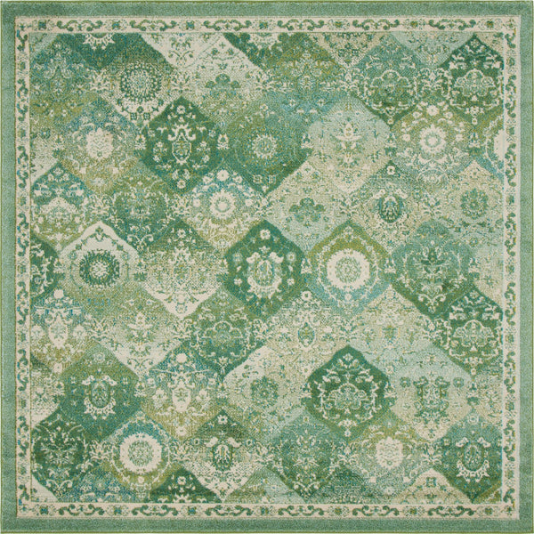 Unique Loom Penrose Blake Machine Made Trellis Rug Green, Beige/Blue/Ivory 8' 0" x 8' 0"