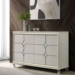 English Elm Gwendolyn Pearl White 6-Drawer Dresser Cabinet with Diamond Star Drawers, Jewelry Tray & Acrylic Legs B062P375502
