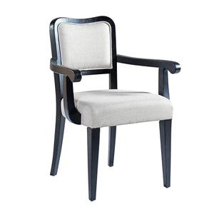 English Elm Upholstered Dining Chairs Set of 2 — Beige Linen-Blend Cushions, Solid Walnut Frame, Curved Classic Style N842P319126B