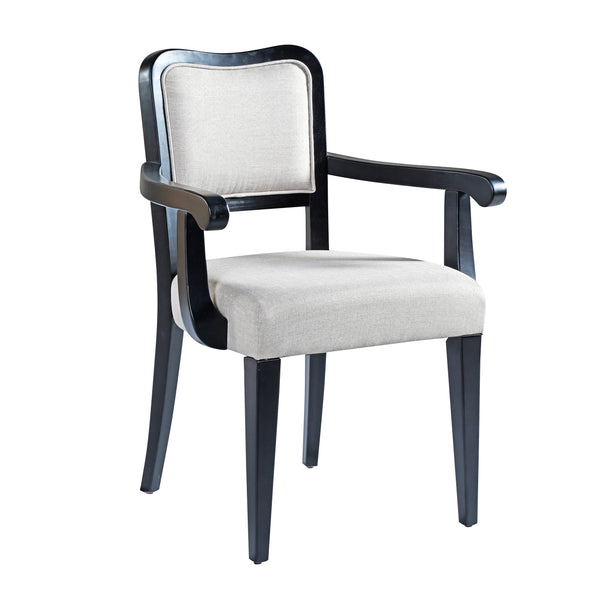 English Elm Upholstered Dining Chairs Set of 2 — Beige Linen-Blend Cushions, Solid Walnut Frame, Curved Classic Style N842P319126B