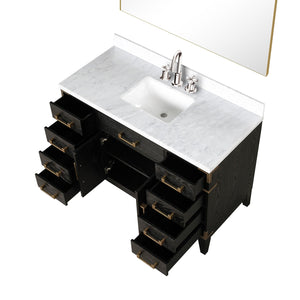 English Elm Black Oak Single Bath Vanity With Carrara Marble Top, Faucet Set & Mirror - Modern Elegance For Your Bathroom B2731S02222