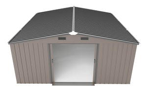 English Elm Campcraft 10x12 Ft Steel Outdoor Storage Shed with Daylight Windows and Weather Resistant Build Brown W1598S00030