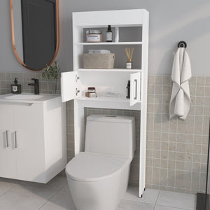 English Elm White Over Toilet Bathroom Cabinet with Enclosed Doors and Open Storage Shelves B062P461068