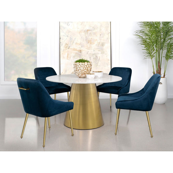 English Elm Earline Round Marble Dining Table with Sculptural Brushed Gold Pedestal Base B062S01396
