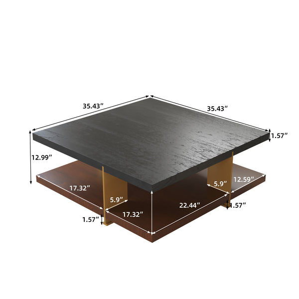 English Elm Classica Rectangle Wood Coffee Table - Elegant Walnut Finish With Black Accents & Two-Tier Storage B341P321202