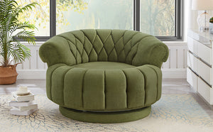 English Elm Swivel Barrel Accent Chair Chenille Tufted Round Club Seat for Living Room Lounge Green N719S002280F