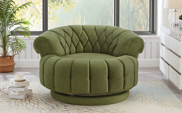 English Elm Swivel Barrel Accent Chair Chenille Tufted Round Club Seat for Living Room Lounge Green N719S002280F