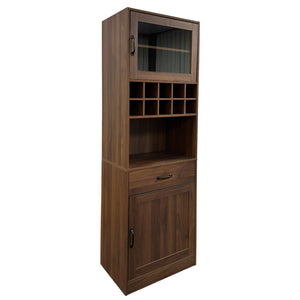 English Elm Kitchen Pantry Cabinet Tall Farmhouse Design with Glass Doors and Pull-out Shelving W331P425810