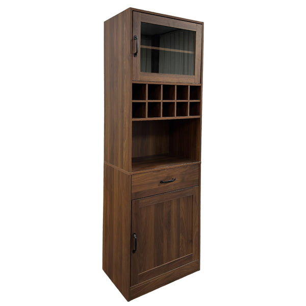 English Elm Kitchen Pantry Cabinet Tall Farmhouse Design with Glass Doors and Pull-out Shelving W331P425810