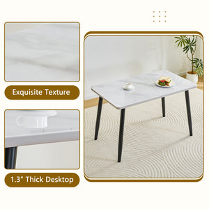 English Elm Table Set with Marble Glass Top Six Transparent Chairs for Modern Dining Spaces W1151S04633