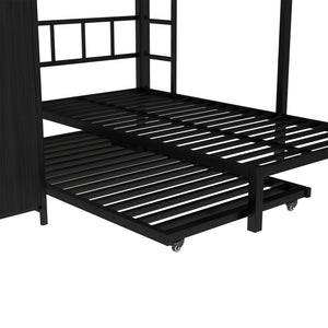 English Elm Full Over Twin Bunk Bed With Integrated Wardrobe, Trundle, Foldable Desk & Noise-Reduced Design In Black W1580S00136
