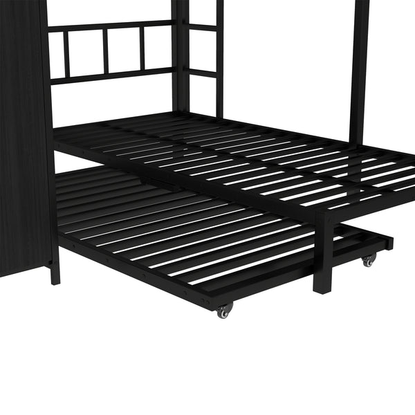 English Elm Full Over Twin Bunk Bed With Integrated Wardrobe, Trundle, Foldable Desk & Noise-Reduced Design In Black W1580S00136